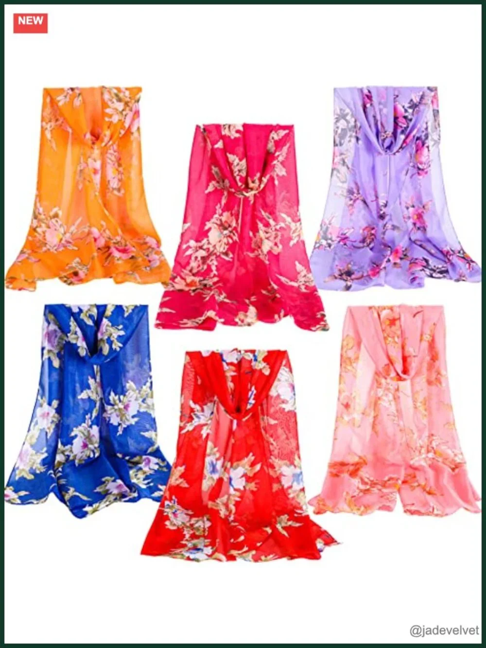 6 Pcs Women Lightweight Floral Print Scarf Set Long Thin Georgette Shawls
